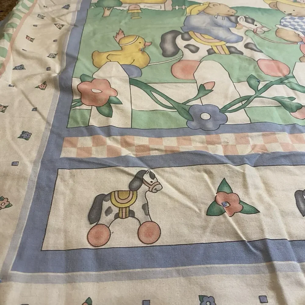 Vintage Crib Baby Coverlet Quilt Blanket Novelty Print Lightweight Cotton 42x30”